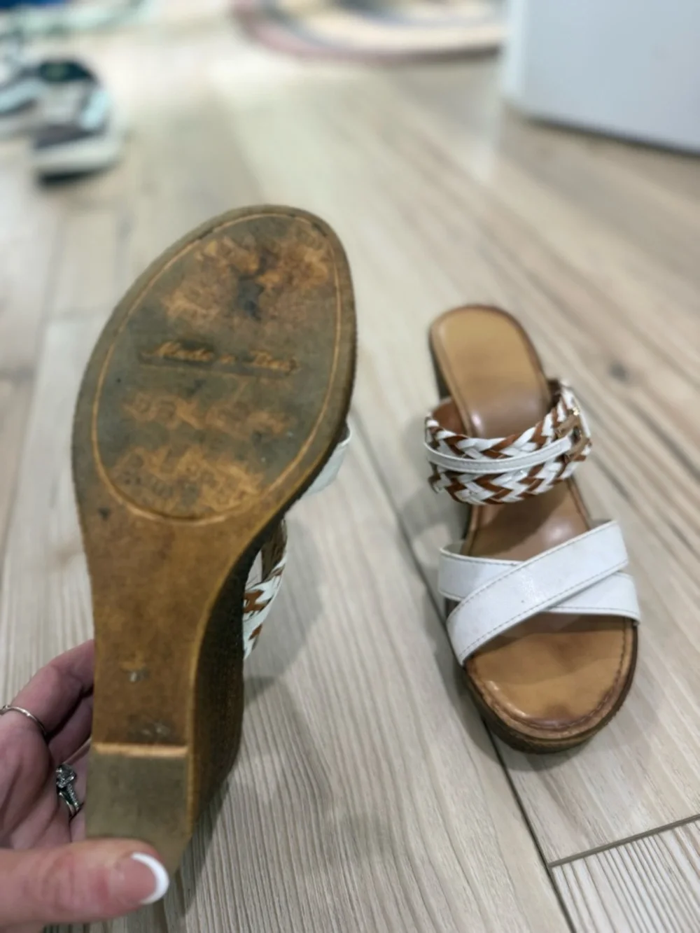 Italian Shoemakers White & Brown‎ Woven Leather Wedge Sandals